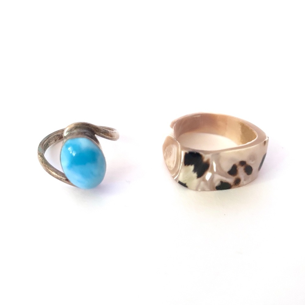 Two Seaside Rings: Larimar and Shell - Picture 2 of 3